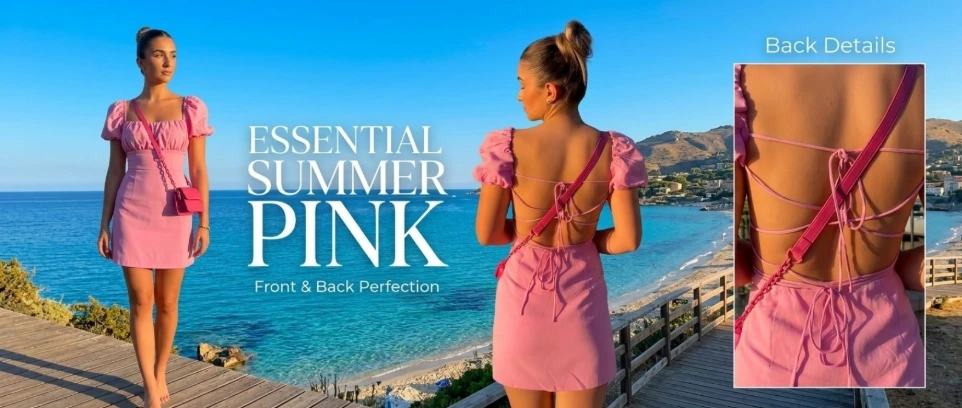 Pastel Pink Blend Puff Sleeve Mini Dress with Back Lace-Up Detail – Summer Party Outfit