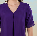 Purple Smooth Art Silk Straight Kurta with Zari Runnig Stitch Detail & Pant