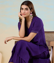 Purple Smooth Art Silk Straight Kurta with Zari Runnig Stitch Detail & Pant