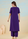 Purple Smooth Art Silk Straight Kurta with Zari Runnig Stitch Detail & Pant