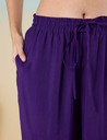 Purple Smooth Art Silk Straight Kurta with Zari Runnig Stitch Detail & Pant