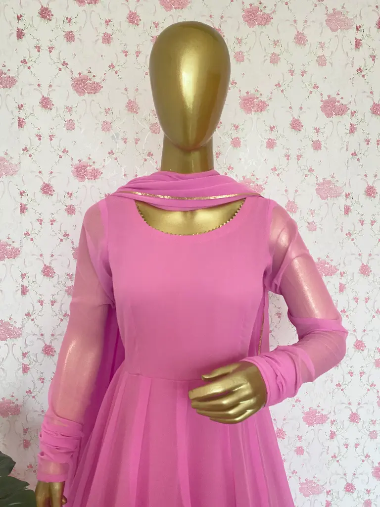 Hot Pink Chiffon Blend Anarkali & Dupatta