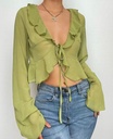 Lime Ruffle Tie-Front Chiffon Blouse