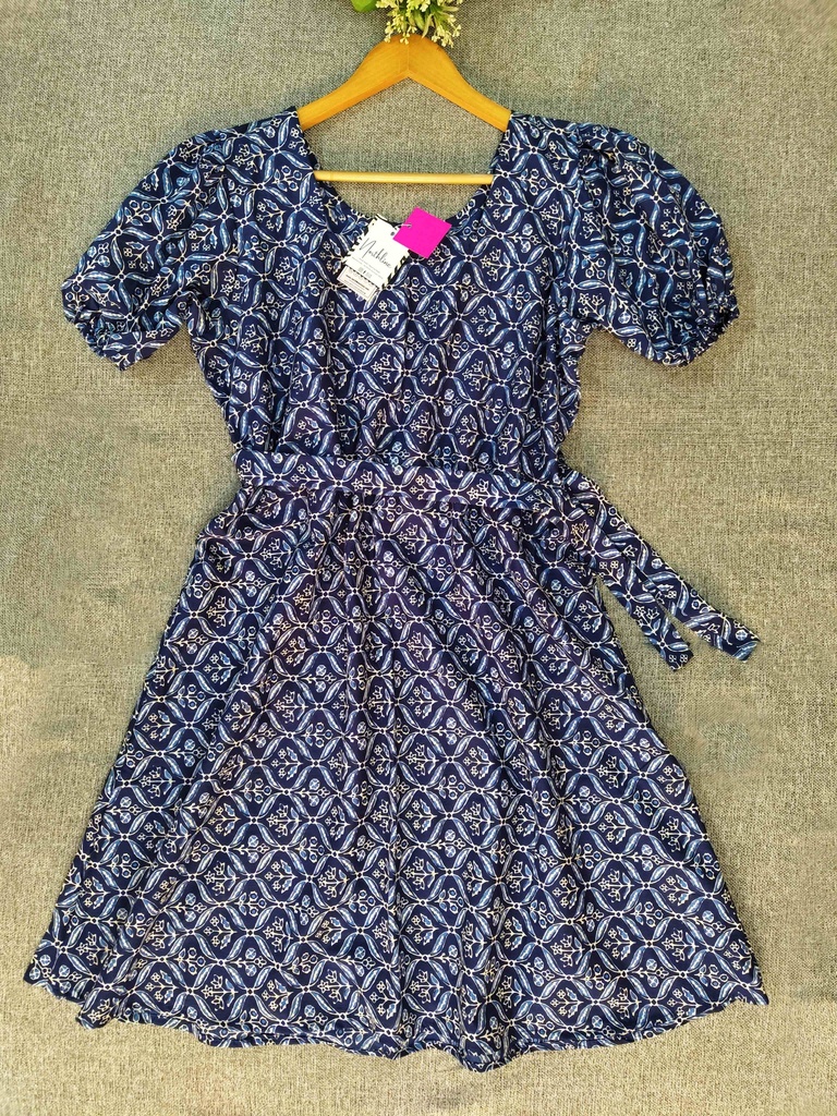 Northline Blue Cotton Sanganeri A-Line Dress