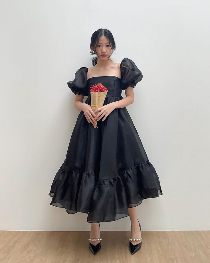 Cinderella Organza Puff Sleeve Midi Dress