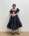 Cinderella Organza Puff Sleeve Midi Dress