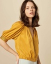Northline Mustard Button-Down Puff Sleeve Blouse