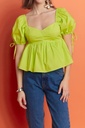 Northline Lime Green Puff Sleeve Peplum Top