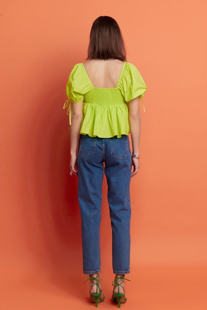 Northline Lime Green Puff Sleeve Peplum Top
