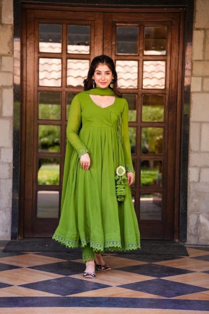 Rangrez - Chiffon Green Anarkali Suit Set