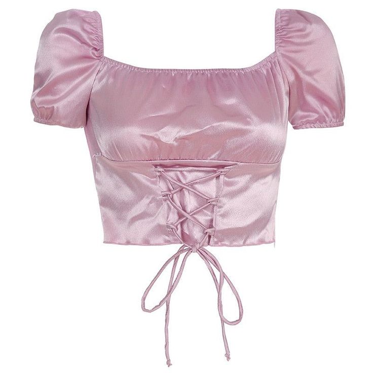  Satin Corset Lace-Up Puff Sleeve Crop Top