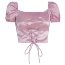  Satin Corset Lace-Up Puff Sleeve Crop Top