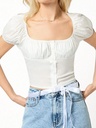 Women's Cotton Button-Up Puff Sleeve Crop Top