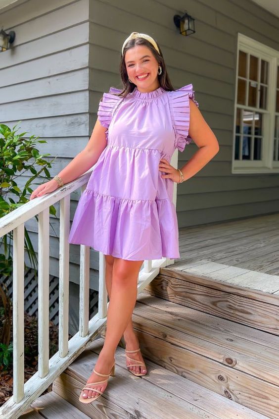 Northline Lilac Tiered Ruffle Sleeve Babydoll Dress