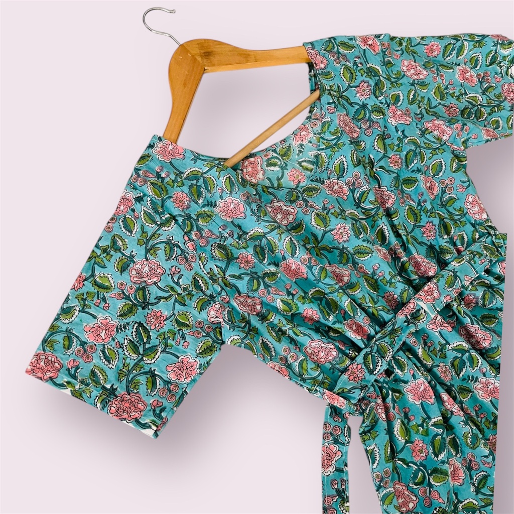 Northline Green Handblock Print A-Line Dress with Ajustable Strap & Loop