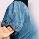 Northline Chambray Blue Puff Sleeve Dress, V-Neck, Puff Sleeves, Elasticated