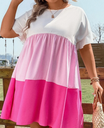 Northline Colorblock Flounce Sleeve Pink Dress