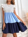 Northline  V Neck Colourblock Blue Ruffle Hem Dress