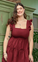  Northline Plus Ruffle Armhole Flounce Hem Dress Maroon