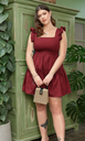  Northline Plus Ruffle Armhole Flounce Hem Dress Maroon
