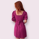 Northline Women's Wine Cotton Blend Puff Sleeve Back Knot Dress