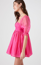 Northline Vibrant Pink Organza Puff Sleeve Mini Dress