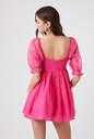 Northline Vibrant Pink Organza Puff Sleeve Mini Dress