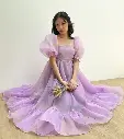 lilac organza baby doll puff sleeves dress, pretty princess dress, maternity photoshoot dress, classy outdoor party outfit, barbie gown.webp
