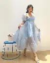 Simple Pretty Organza Dress, Puff Sleeves Classy Cocktail Dress, Elegant Cinderella Dress, Frozen Simple Dress, Ice Blue Sheer Dress - Etsy (2).webp