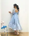 Simple Pretty Organza Dress, Puff Sleeves Classy Cocktail Dress, Elegant Cinderella Dress, Frozen Simple Dress, Ice Blue Sheer Dress - Etsy (1).webp