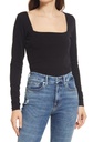 Northline Black Lycra Sqaure Neck Long Sleeves Crop-Top
