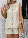 EMERY ROSE Linen Set Women's Sleeveless Round Neck Summer Tank Top And Casual Shorts Set, Summer.webp