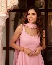 Northline Baby Pink Chiffon Anarkali with golden work.webp