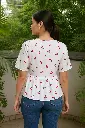 Northline White Red Cherry Ruffle Top back neck.webp