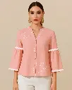 1 Northline Women’s Button Down Blouse – Bell Sleeve Casual Top, V-Neck Tunic Shirt for Work Pink.webp