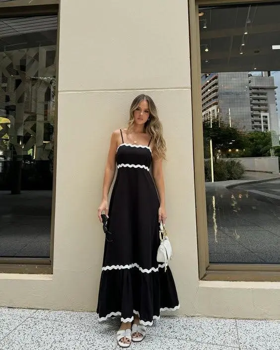 northline balck zigzag trendy dress.webp