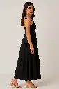 Black Spaghetti Strap Maxi Dress with Front Cut-Out & Lace-Up Back – Tiered Summer Beach & Party Wear for Women side.webp