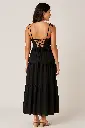 Black Spaghetti Strap Maxi Dress with Front Cut-Out & Lace-Up Back – Tiered Summer Beach & Party Wear for Women back.webp
