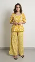 Northline yellow Printed Cotton Co-ord Set for Women – Casual Summer Wear Kurta & Wide-Leg Pants.webp