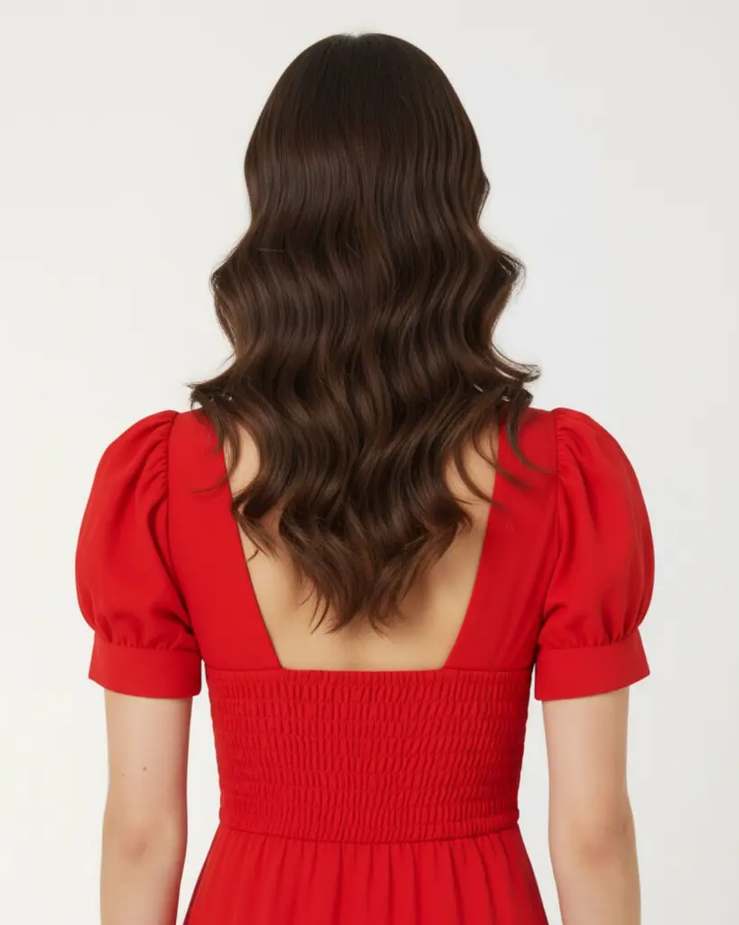 Northline Women's Elegant Puff Sleeve V-Neck Midi Dress  Flowy Fit & Flare Dress for Women (2).webp