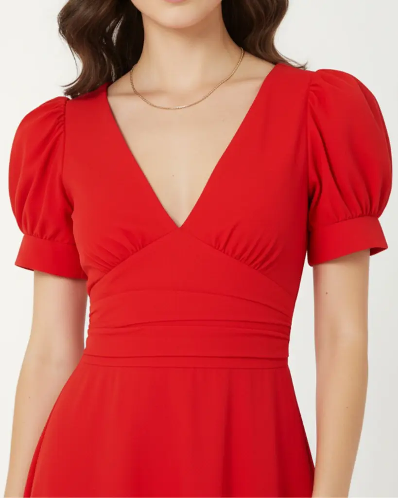 Northline Women's Elegant Puff Sleeve V-Neck Midi Dress  Flowy Fit & Flare Dress for Women (1).webp