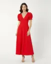 Northline Women's Elegant Puff Sleeve V-Neck Midi Dress  Flowy Fit & Flare Dress for Women (3).webp