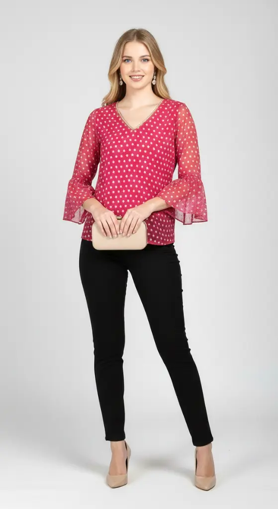 Northline-Pink Bandhej-indowestern-top-dailywear-fancy.webp