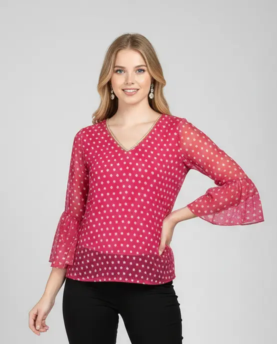 Northline-Pink Bandhej-indowestern-top-dailywear-officewear.webp
