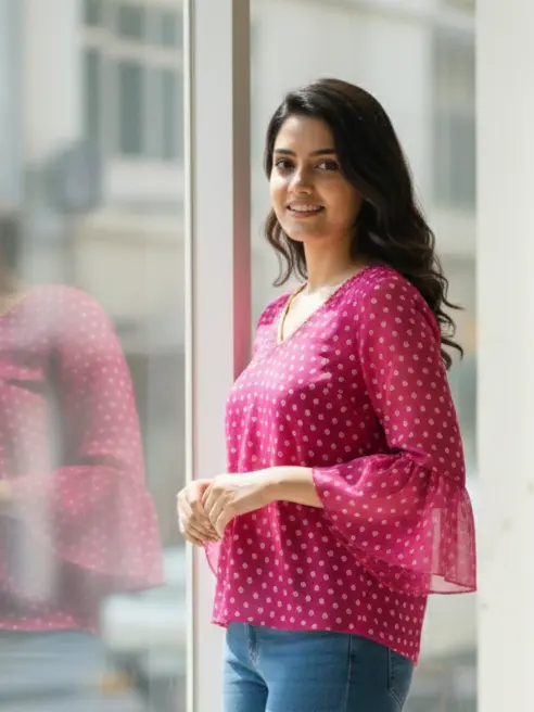 Northline-Pink Bandhej-indowestern-top-dailywear-client-trendy.webp