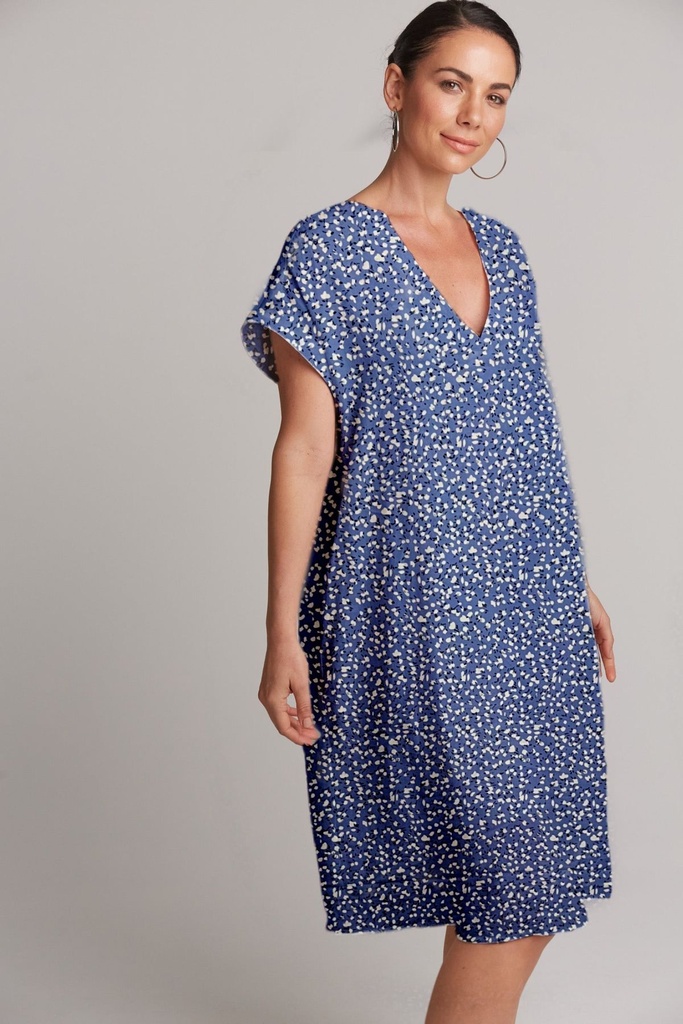 Northline Crepe Dress with Blue Ditsy Floral Print