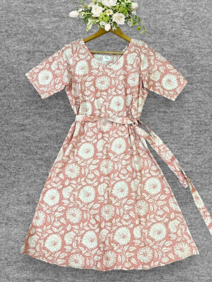 Northline Straight Sleeve Sanganeri Midi Dress