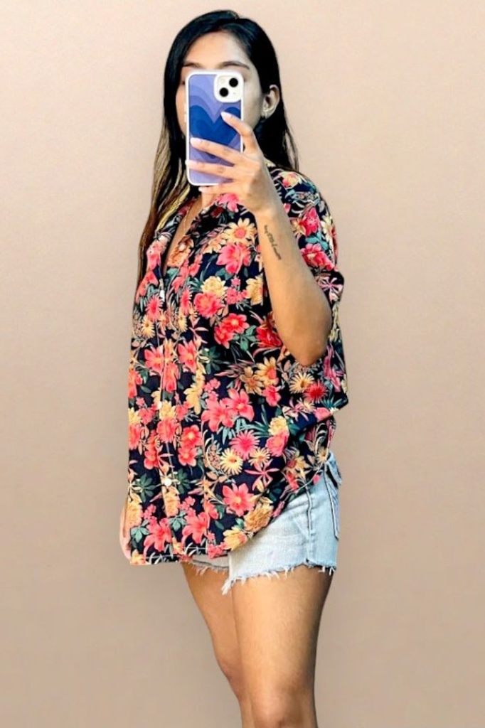 Northline Black Floral Oversize Shirt