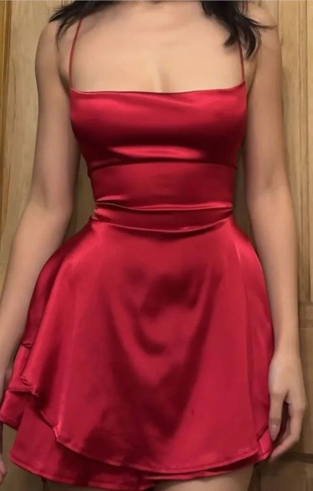 Northline Spaghetti Straps Tiered Red Date Dress