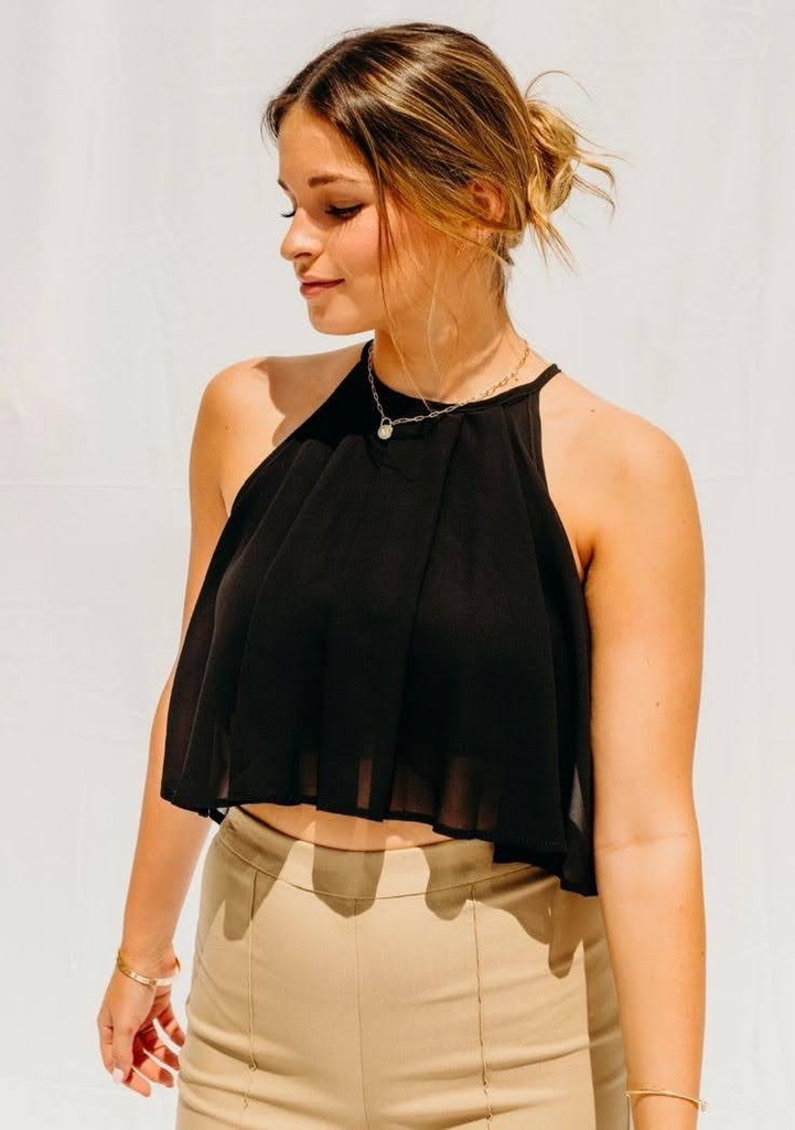 [NC10090] Northline chic and stylish halter neck crop top (Black)